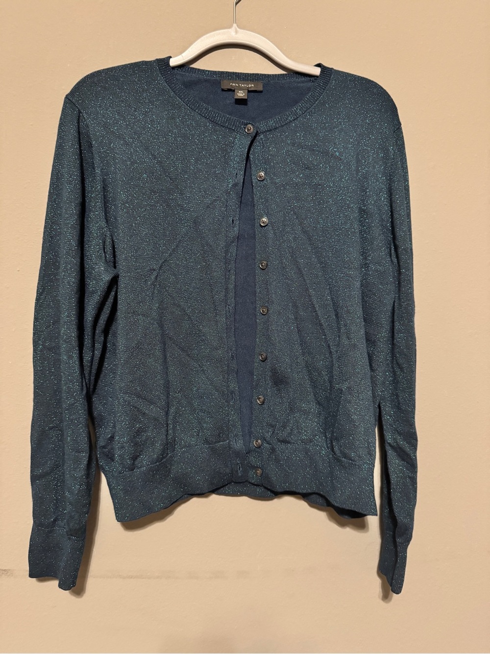 Ann Taylor Teal Shimmer Button Cardigan